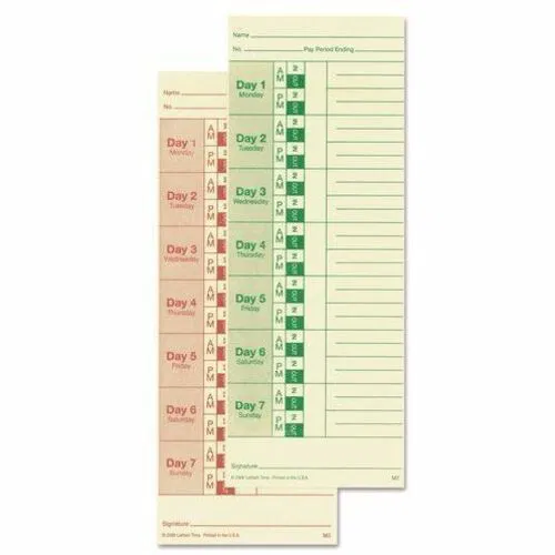 Lathem Time Cards, Weekly, 2-Sided, 3 3/8" x 9" , Box Of 100 - Double Sided Sheet - 3.38" Form Size - 3.38" x 9" Sheet Size - 100 / Pack