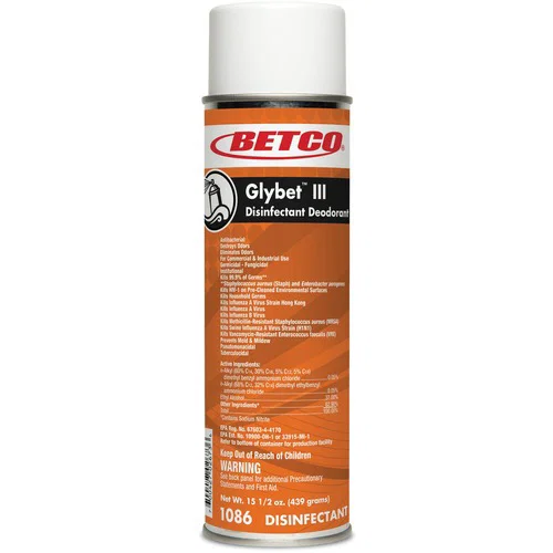 Betco Disinfectant, Glybet III Ready-To-Use Aerosol, 496 fl oz (15.5 qt), Citrus Bouquet Scent, Tuberculocidal, CFC-Free, 12/CT