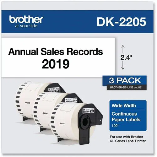 Brother (DK22053PK) Multipurpose Label, 2.4" W Thermal, Continuous-Length Rectangle, Black on White, for QL Label Printers, 3/Roll