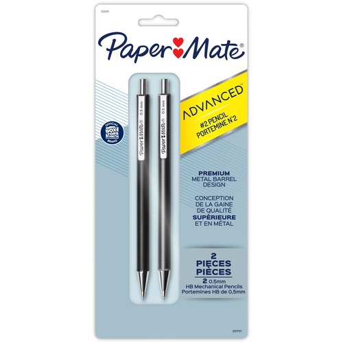 Paper Mate Advanced Mechanical Pencils - 0.5 mm Black Lead - Refillable - Black, Gray Barrel - 2 / Pack