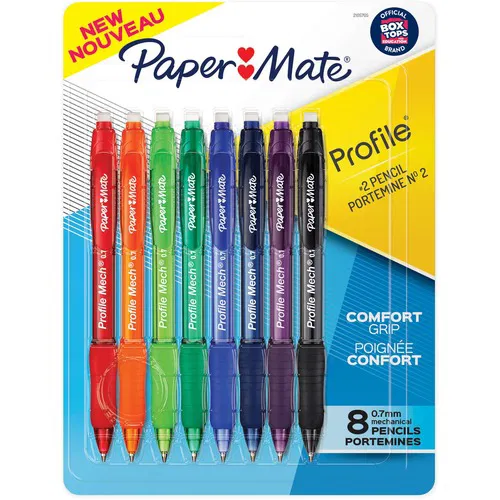Paper Mate Mechanical Pencils, 0.7 mm Multi-Color Lead, Refillable, Smudge-Resistant Eraser, 8/PK