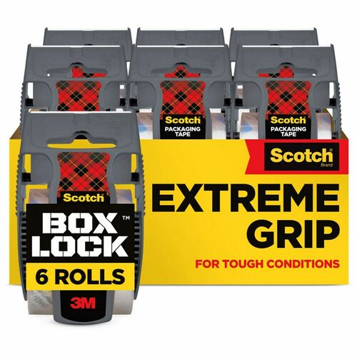 Scotch Packaging Tape, Box Lock, 1.88" x 22.2 yd, Clear, Dispenser Included, 6/PK
