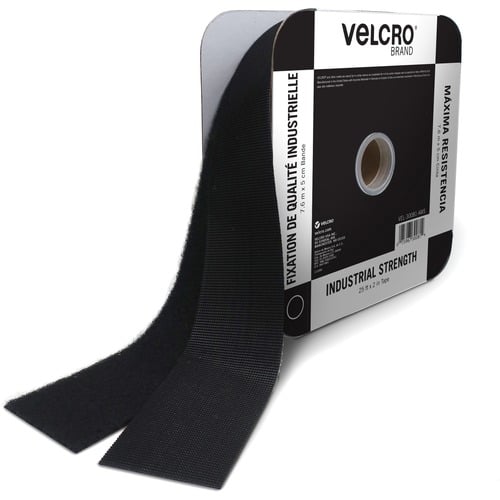 Velcro Hook & Loop Fastener Tape, Industrial Grade, 2" x 25 ft, 10 lb Hold, Water-Resistant, Black