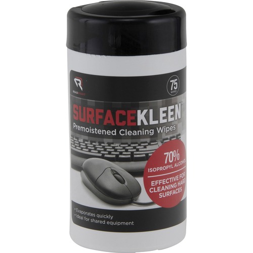 Read Right Surface Kleen Cleaning Wipes, Pre-Moistened, 70 Percent Isopropyl Alcohol, 5" x 6.3", Fast-Drying, Multi-Surface, 75/Tub