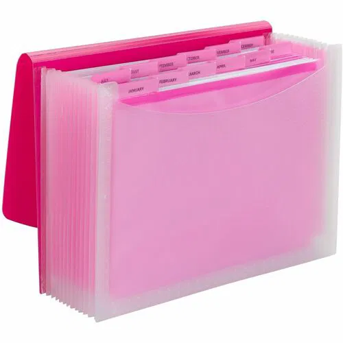 Smead, Expanding File, Poly, 12-Pocket, Letter 8.5" x 11", Flap-and-Cord Closure, Pink/Clear