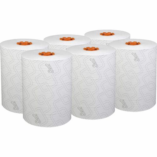 Scott Paper Towel, Restroom, Pro Slimroll Hard Roll, 8" x 580 ft, White/Orange, Centrefeed Antibacterial, for Slimroll Dispenser, 6/CT