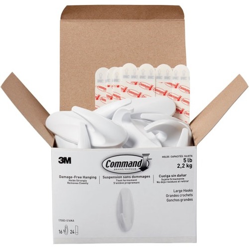 Command Large Designer Hooks, Wall-Mount, 1.5" W x 1.5" D x 4.1" H, White Plastic, 5 lb Capacity, 16/PK