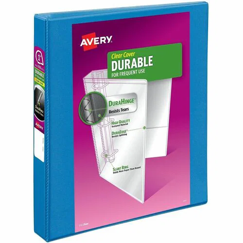 Avery® Durable View1" Binder, Pool Blue Binder (17831) - Avery® Durable View 3 Ring Binder, 1 Inch Slant Rings, 250-Sheet Capacity, DuraHinge, 1.4 Inch Wide Spine, Customizable Clear Covers and Spine, 1 Pool Blue Binder (17831)