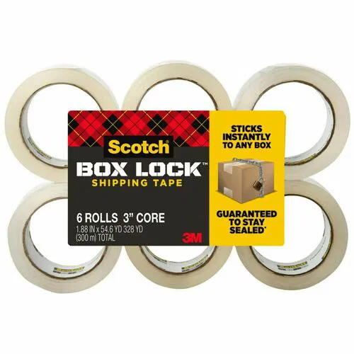 Scotch Adhesive Tape Refill, Box Lock, 1.88" x 55 yd, Clear, 6/PK