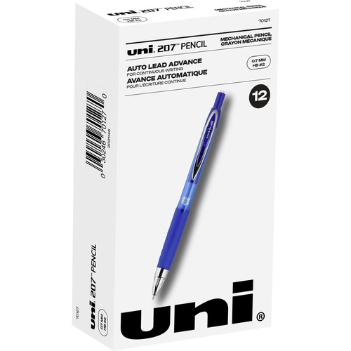Uniball 207 Mechanical Pencils, 0.7 mm HB (#2) Black Lead, Blue Barrel, Self-Advancing, 12/PK