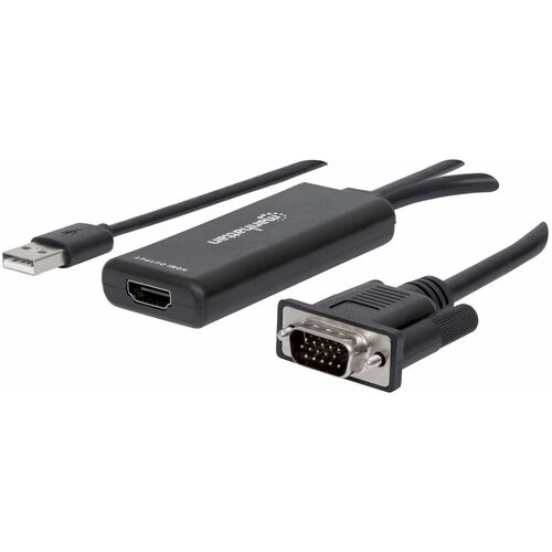 Manhattan VGA and USB-A to HDMI Converter, Analog VGA Video and USB Audio to Digital HDMI Signal, 1920x1080, 1080p@60Hz, 24-bit colour, 1.65 Gbps / 165 MHz, Three Year Warranty, Blister - Functions: Signal Conversion - 1920 x 1080 - VGA - USB - PC, Mac - 