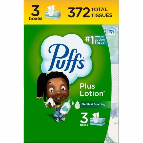 Puffs Facial Tissue, Plus Lotion, 2-Ply, 8.4" Length, 124/Box, 3/PK