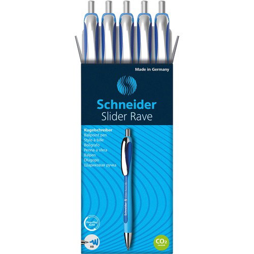 Schneider Slider Rave Ballpoint Pen, Retractable, 1.4 mm Extra-Broad, Blue Ink, Rubberized Light Blue Barrel, Stainless Steel Tip, 5/PK
