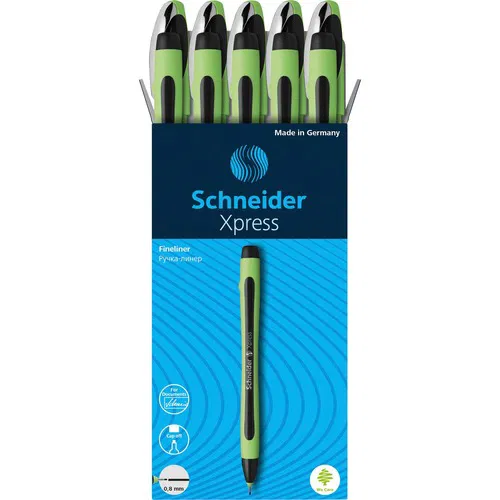 Schneider Porous Point Pen, Xpress, 0.8 mm Medium, Black Ink, Rubberized Grip, Stainless Steel Tip, Cap-Off Water-Based Ink, 10/PK