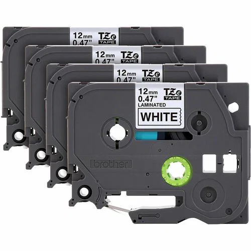 Brother P-touch TZe Label Tape - Rectangle - Black on White - Plastic - Water Resistant - Laminated - 4 / Pack