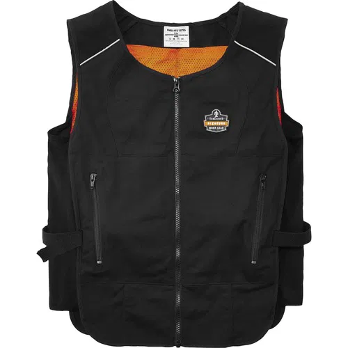 Ergodyne Safety Cooling Vest, Chill-Its, Small/Medium, Black, Polyester-Cotton, Zipper, Phase-Change