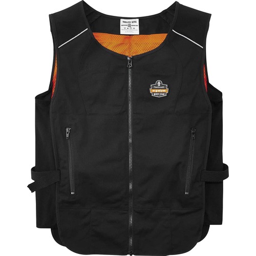 Ergodyne Chill-Its 6255 Safety Vest, Lightweight Phase Change Cooling, Large/XL, Black Polyester-Cotton, Zippered Pockets