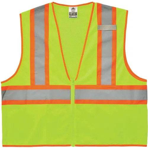 Ergodyne GloWear Safety Vest, ANSI Class 2, Lime Polyester Mesh, 4X/5X 58"-64" Chest, 2" Level 2 Reflective, Zipper Closure, Inside Pocket