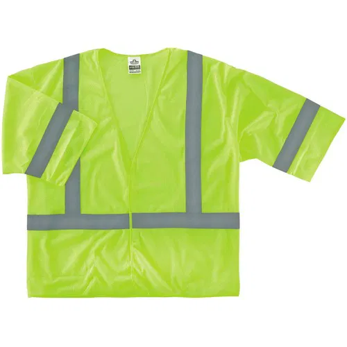 Ergodyne GloWear Safety Vest, Class 3 Type R, 4X/5X, Lime/Silver Polyester Mesh, Hook-and-Loop Closure, Pocket, Machine Washable
