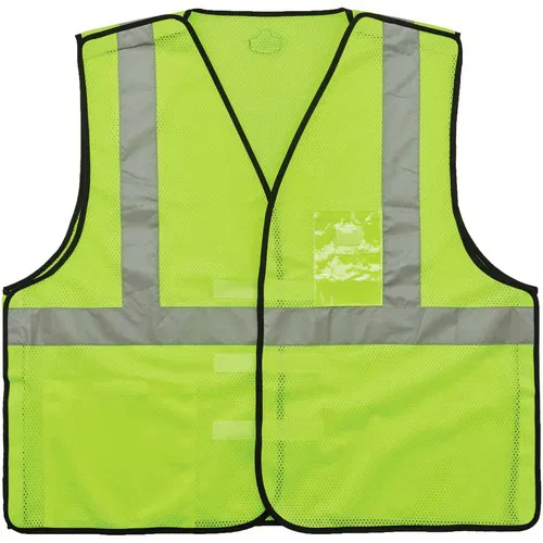 Ergodyne Safety Vest, GloWear, 2X/3X Type R Class 2 Breakaway Polyester Mesh, Lime, 2" Reflective Tape, Badge Holder, Hook/Loop Closure