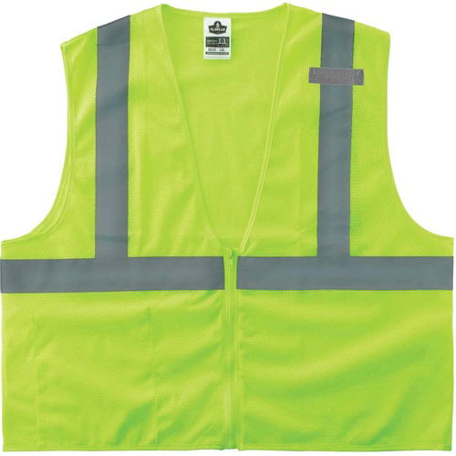 Ergodyne Safety Vest, GloWear Type R Class 2 Economy Polyester Mesh, Small/Medium, Lime, 2 in Reflective Tape, Zipper, Pocket, Mic Tab