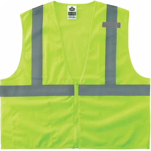 Ergodyne GloWear Safety Vest, Type R Class 2, Extra Small, Lime Polyester Mesh, 2 in Reflective Tape, Zipper, Pocket, Mic Tab
