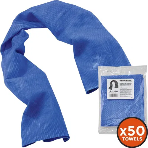 Ergodyne Chill-Its Evaporative Cooling Towel, Neck Wrap, PVA Cooling Material, Blue, Reusable, Machine Washable, 50/CT