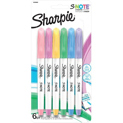Sharpie S-Note Art Marker - Broad Chisel Marker Point - Papaya, Raspberry, Lemonade, Sea Green, Periwinkle, Grape Ink - 6 / Pack