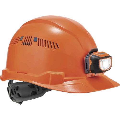 Ergodyne 8972LED Cap-Style Hard Hat - Recommended for: Construction, Utility, Oil & Gas, Construction, Forestry, Mining, General Purpose - Moisture, Odor, Sun, Rain, Eye, Overhead Falling Objects, Head Protection - Orange - Vented, Comfortable, LED Light,