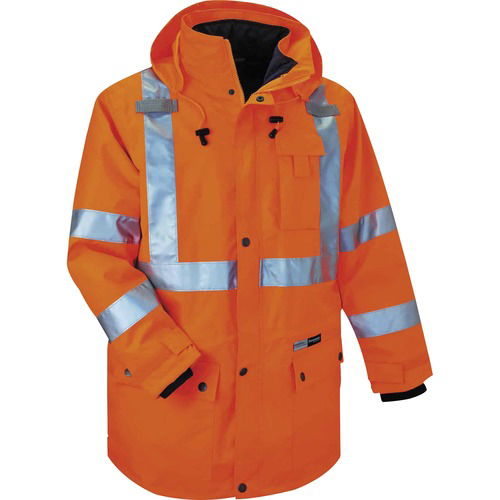 Ergodyne Safety Jacket, GloWear, 4-in-1, Type R Class 3, X-Large, 100g 3M Thinsulate, 2" 3M Scotchlite Reflective, Orange