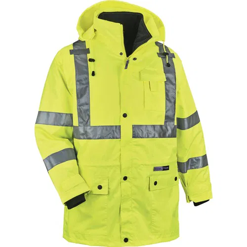Ergodyne GloWear Safety Jacket, 4-in-1, Type R Class 3, X-Large (46"-50" Chest), Lime, 100g Thinsulate, Removable Sleeves, Inset Hood