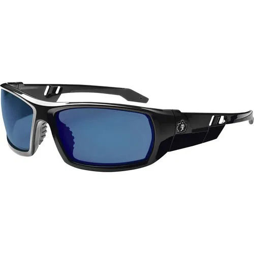 Ergodyne Skullerz Odin Safety Glasses, Blue Mirror Lens, UVA/UVB/UVC Protection, ANSI Z87.1 Ballistic Tested, Black Nylon Frame