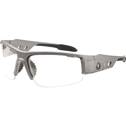 Ergodyne Skullerz Safety Glasses, Clear Fog-Off Lens, Matte Gray Nylon Frame, UVA/UVB/UVC Protection, Anti-Fog, Scratch-Resistant, ANSI Z87.1