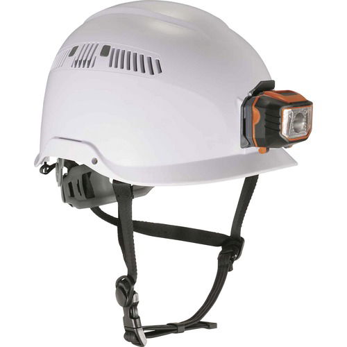 Ergodyne Skullerz 6090 Helmet, Class C, LED Light, Six-Point Suspension, Adjustable Ratchet, Vented, White