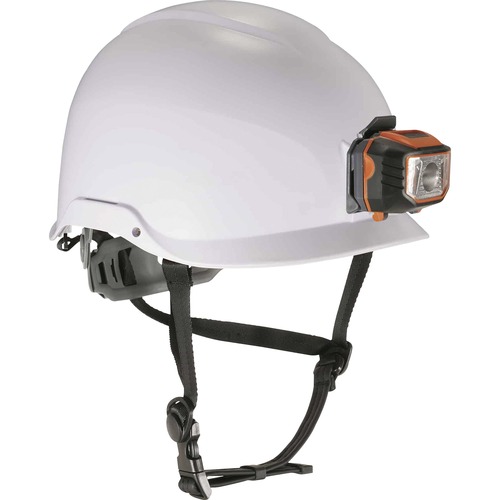 Ergodyne Safety Helmet, Skullerz, Class E, LED Light, Six-Point Suspension, Adjustable Ratchet, Chin Strap, White