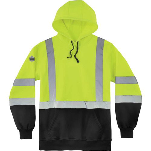 Ergodyne Sweatshirt, GloWear 8373 Pullover Hi-Vis Hooded, Class 3 ANSI/ISEA, 4XL, Lime/Black, Polar Fleece