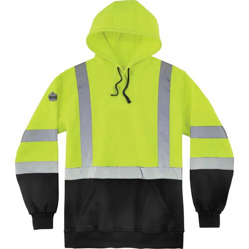 Ergodyne, GloWear Pullover Hi-Vis Hooded Sweatshirt, Class 3, 5X-Large, Polar Fleece, Black/Lime, ANSI/ISEA 107-2015