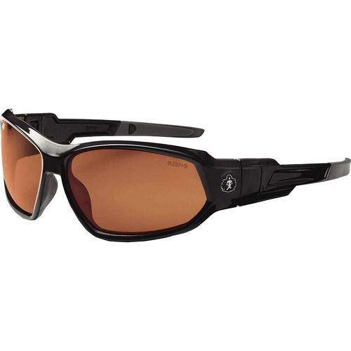 Ergodyne Skullerz Sunglasses, Polarized Copper Lens, Black Nylon Frame, ANSI Compliant, Removable Temples, Elastic Strap and Foam Gasket