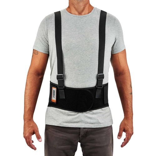 Ergodyne ProFlex 1600 Standard Back Support Brace - 30" to 34" Waist Size - Black - Elastic, Polypropylene, Rubber - 1 Each