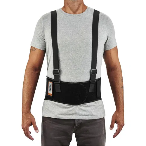 Ergodyne ProFlex 1600 Back Support Brace, 42"-46" Waist, 9" Elastic Body, Black, Detachable Suspenders, Rubber Track Webbing