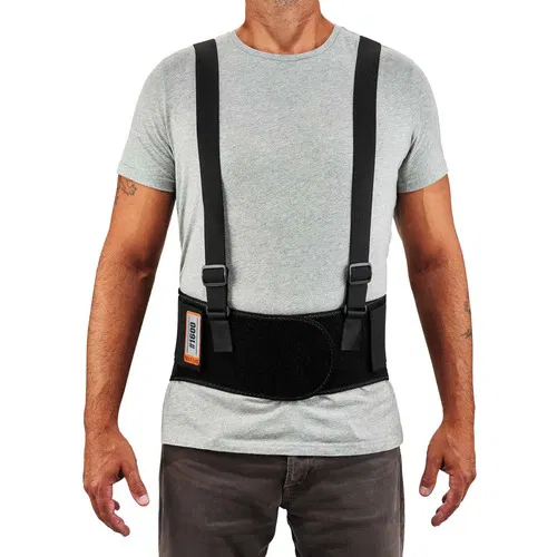 Ergodyne ProFlex 1600 Back Brace, 9" Elastic Body, 46"-52" Waist, Extra-Firm Lumbar Support, Detachable Suspenders, Black