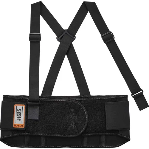 Ergodyne Back Support Brace, ProFlex, 7.5" High Elastic Lumbar Support, Waist 52" to 58", Black, Removable Shoulder Straps