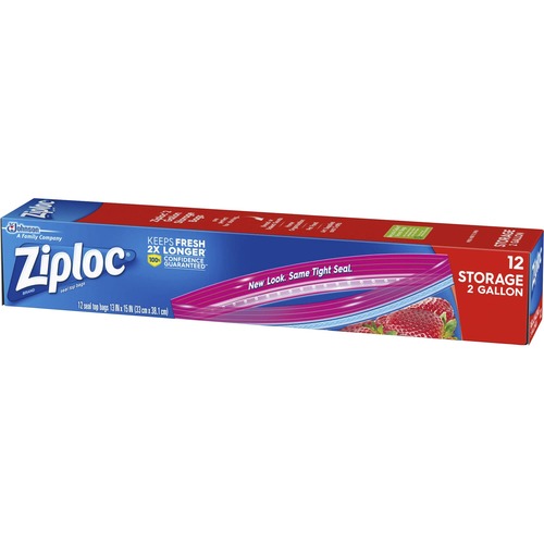 Ziploc® 2-gallon Storage Bags - Extra Large Size - 2 gal Capacity - 13" - Zipper Closure - Plastic - Food, Money, Vegetables, Fruit, Yarn, Cosmetics, Business Card, Map, Meat, Seafood, Poultry - 12 / Box