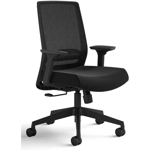 Safco Medina Task Chair, Home Office, Mesh Back, Upholstered Seat, Adjustable Lumbar and Armrests, 18"-22" Seat Height, 275 lb Capacity, Black