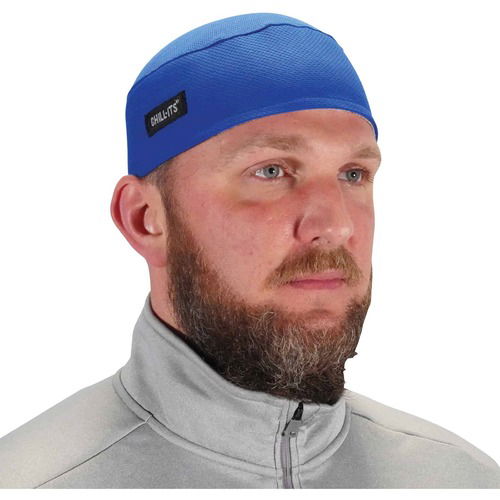 Ergodyne Chill-Its Cap, Low-Profile, Terry Cloth Sweatband, Hi-Cool Moisture-Management Fabric, Stretchable, Blue, 6/CT
