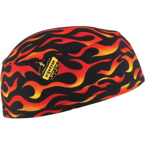 Ergodyne Chill-Its Skull Cap, Low-Profile, Flames Pattern, Terry Cloth Sweatband, Hi-Cool Moisture-Management, Machine Washable, 6/CT