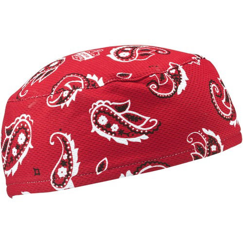 Ergodyne Chill-Its Skull Cap, Terry Cloth Sweatband, Hi-Cool Moisture-Management, Stretch Fit, Red Western, 6/CT
