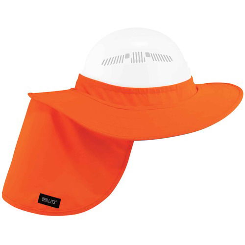 Ergodyne, Safety Hat Brim/Neck Shade, Chill-Its, Orange, 0.4" x 16.8" x 14.1", Elastic/Plastic/Polyester, Fits Most Hard Hats