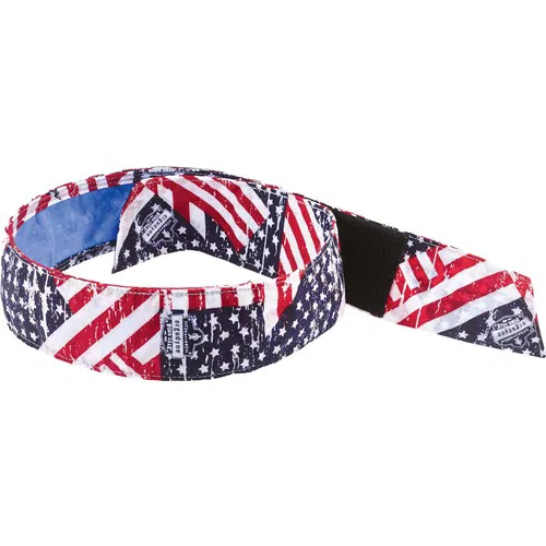 Ergodyne Cooling Bandana, Chill-Its, PVA Evaporative Cooling, Adjustable Hook-and-Loop, Stars/Stripes, 6/CT