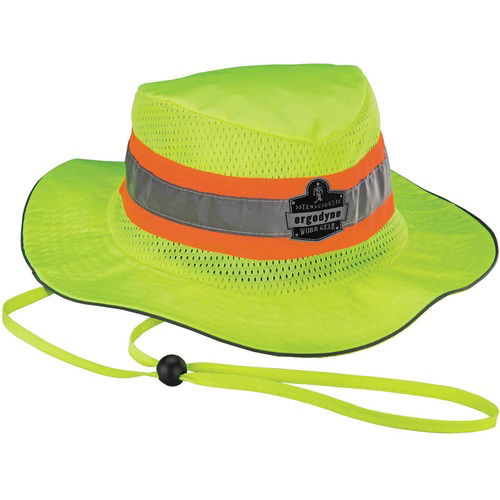 Ergodyne Chill-Its Sun Hat, Hi-Vis Lime, S/M, UPF 50, PVA Cooling Rim, Wide Brim, 360 Mesh Venting, ANSI 107 Reflective Tape